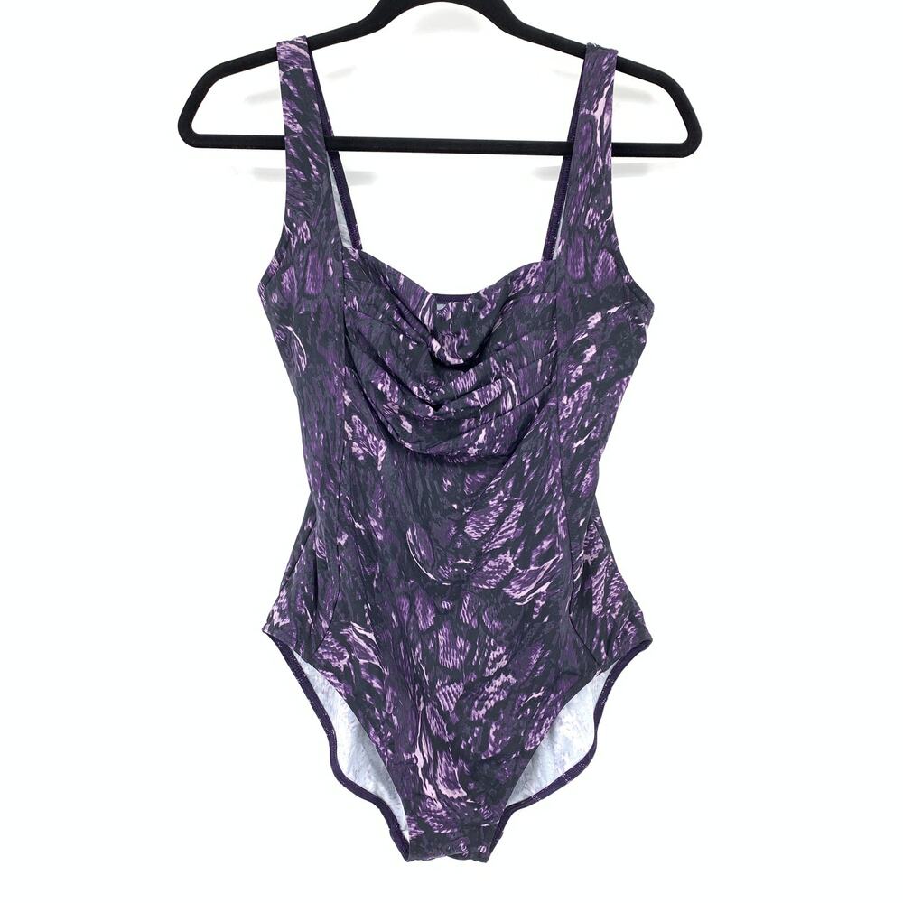 Calvin Klein One Piece Swimsuit Womens Size 10 Purple Print Draped Front